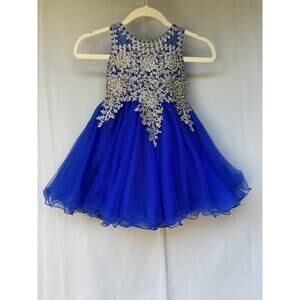 Tip Top Kids Girls Blue Beaded Lace Tulle Pageant Dress Size 4